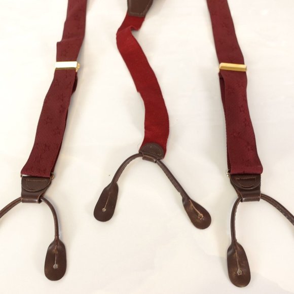 PELICAN‎ Suspenders Mens Red Burgundy Y Back Star Button Adjustment Made in USA - Picture 4 of 11